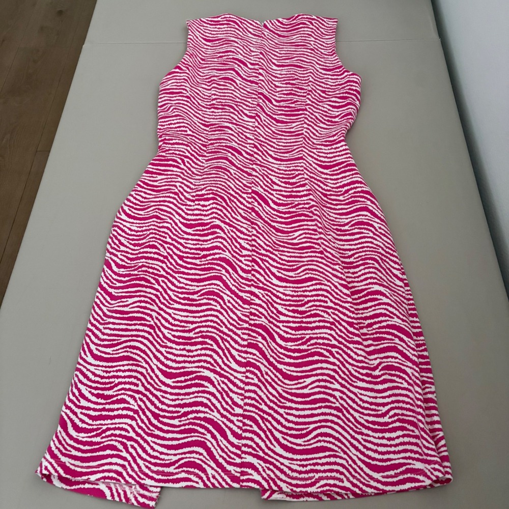 J.McLaughlin Pink White Zebra Wave Print Faux Wrap Side Tie Sheath Dress Small - Picture 6 of 12